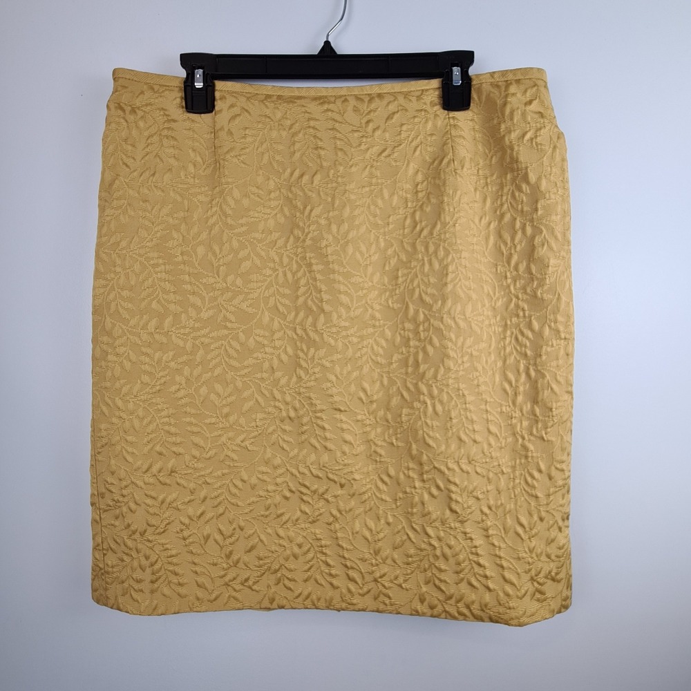 Isabella Suits Womens 16 Mustard Gold Floral Brocade Pencil Skirt Textured Leaf
